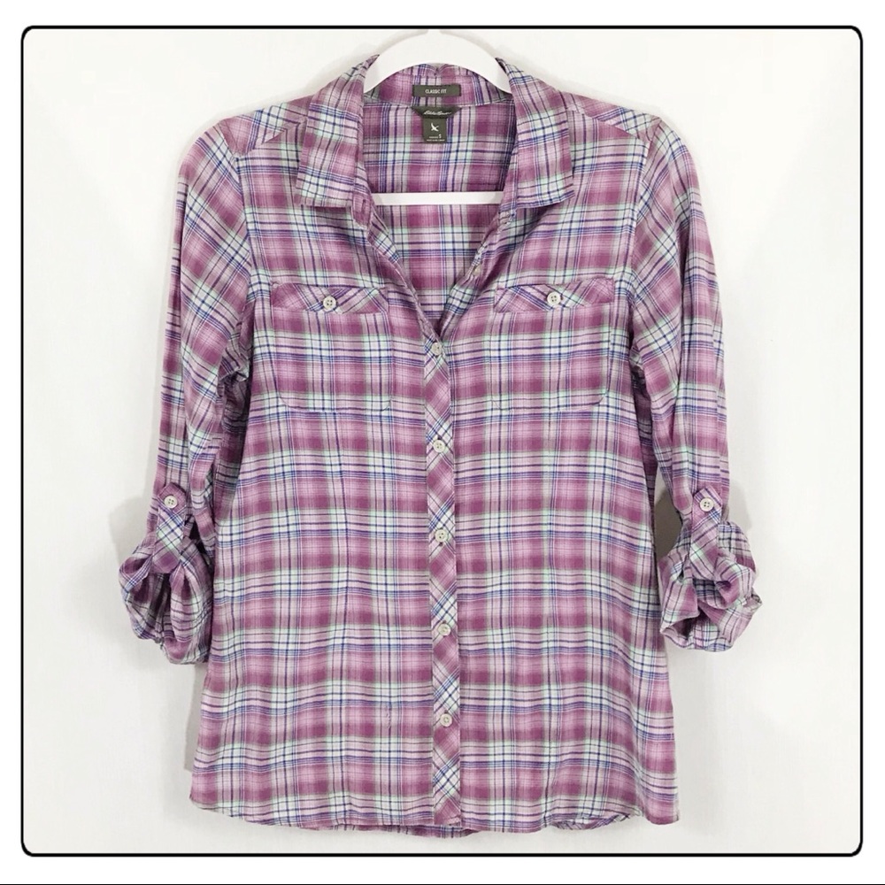 Eddie Bauer classic fit lightweight plaid shirt